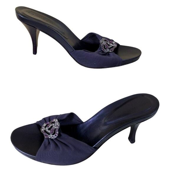 Donald Pliner Purple Leather Mesh Elastic Slide Metal Rhinestone Shoe $250 NIB